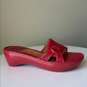 Born leather slide sandals wedge heel buckle hardware Stitching detail 6/36.5